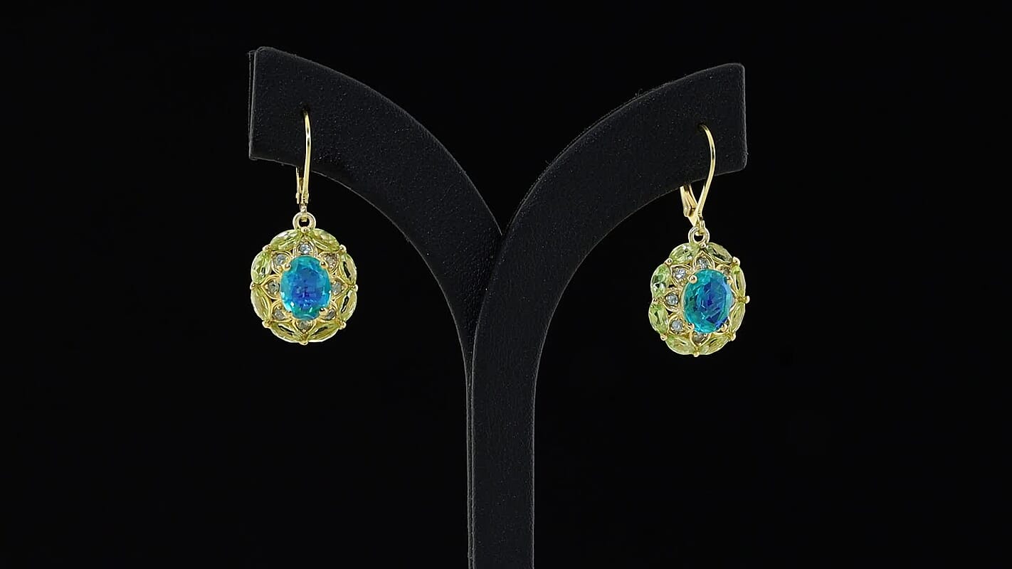 EverTrue Peacock Quartz, Multi Gemstone Royal Peacock Petal Earring in 18K YG Plated 7.10 ctw