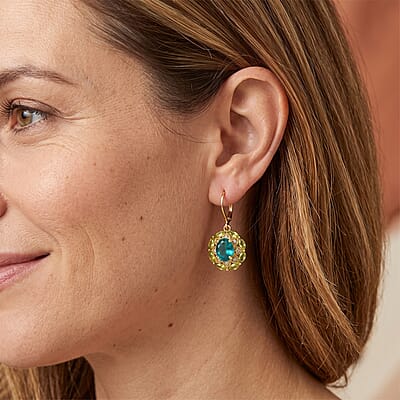 EverTrue Peacock Quartz (Triplet) and Multi Gemstone 7.10 ctw Royal Peacock Petal Earring in 18K YG Plated