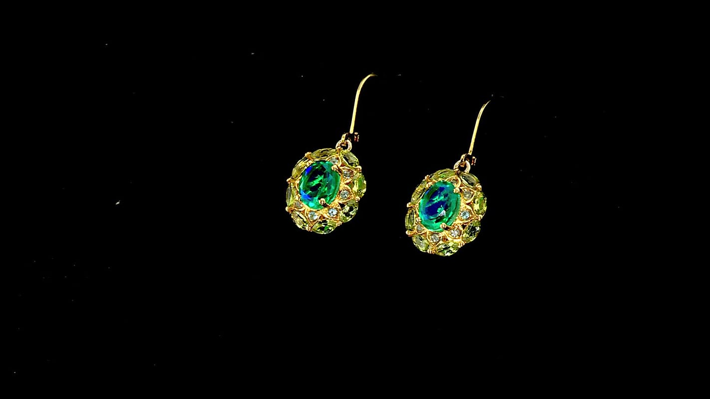 EverTrue Peacock Quartz, Multi Gemstone Royal Peacock Petal Earring in 18K YG Plated 7.10 ctw