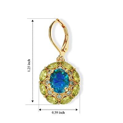 EverTrue Peacock Quartz (Triplet) and Multi Gemstone 7.10 ctw Royal Peacock Petal Earring in 18K YG Plated