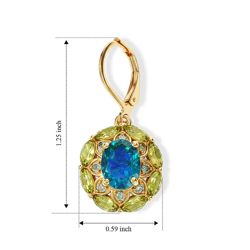 EverTrue Peacock Quartz (Triplet) and Multi Gemstone 7.10 ctw Royal Peacock Petal Earring in 18K YG Plated