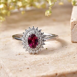 Certified & Appraised D'Joy Premium Radiant Ember Garnet and Moissanite 1.30 ctw Ring in Rhodium Over Sterling Silver (Size 10.0)