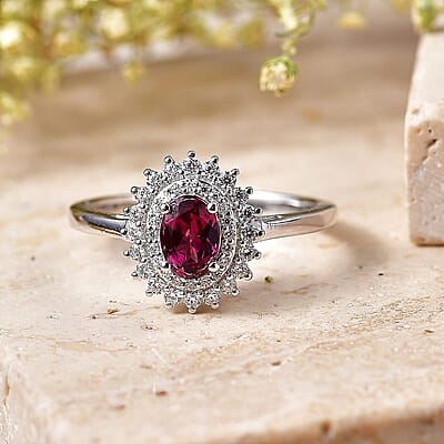 Certified and Appraised D'Joy Premium Radiant Ember Garnet and Moissanite 1.30 ctw Ring in Rhodium Over Sterling Silver (Size 5.5)
