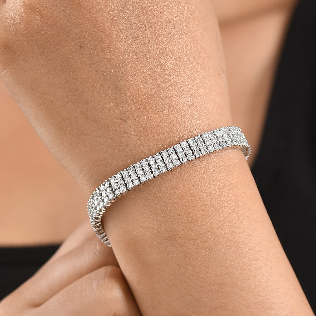Luxuriant Lab Grown Diamond G-H SI 11.00 ctw Bracelet in Rhodium Over Sterling Silver (7.50 In) image number 1