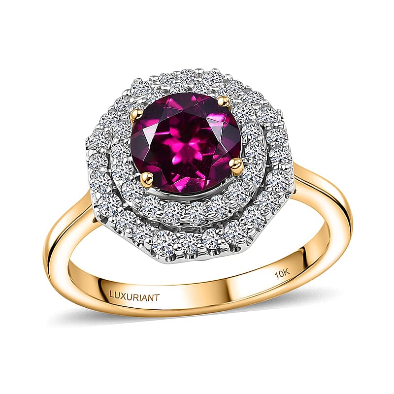 Certified & Appraised AAA Radiant Ember Garnet and Luxuriant Lab Grown Diamond G-H SI 2.00 ctw Ring in 10K Yellow Gold (Size 5.5)