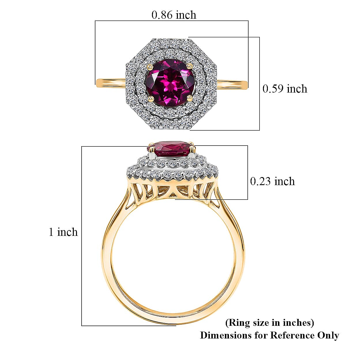 Certified & Appraised 10K Yellow Gold AAA Radiant Ember Garnet, Luxuriant Lab Grown Diamond (G-H, SI) (0.50 cts) Ring (Size 5.5) 2.00 ctw