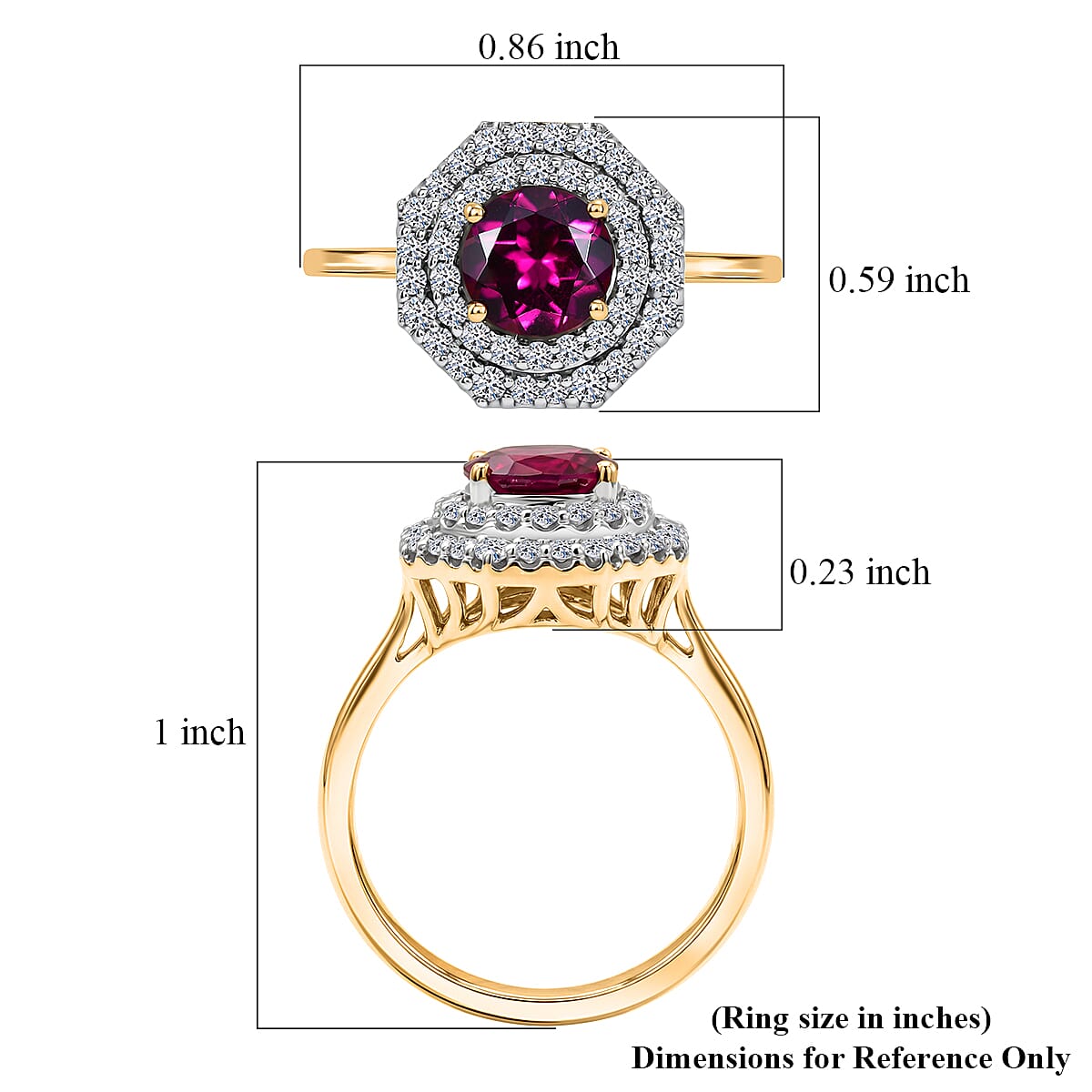 Certified & Appraised AAA Radiant Ember Garnet and Luxuriant Lab Grown Diamond G-H SI 2.00 ctw Ring in 10K Yellow Gold (Size 6.0) image number 5