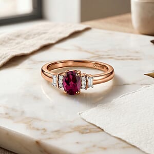 D'Joy AAA Radiant Ember Garnet and Moissanite 0.75 ctw Ring in 18K Vermeil Rose Gold Over Sterling Silver (Size 4.5)