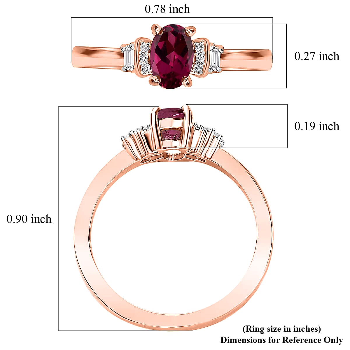 D'Joy AAA Radiant Ember Garnet and Moissanite Ring in 18K Vermeil Rose Gold Over Sterling Silver (Size 10.0) 0.75 ctw image number 5