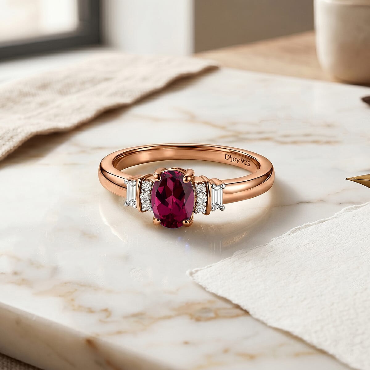 D'Joy AAA Radiant Ember Garnet and Moissanite Ring in 18K Vermeil Rose Gold Over Sterling Silver (Size 10.0) 0.75 ctw image number 1