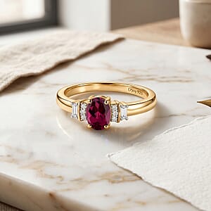 D'Joy AAA Radiant Ember Garnet and Moissanite 0.75 ctw Ring in 18K Vermeil Yellow Gold Over Sterling Silver (Size 7.5)