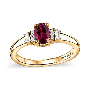 D'Joy AAA Radiant Ember Garnet and Moissanite 0.75 ctw Ring in 18K Vermeil Yellow Gold Over Sterling Silver (Size 8.5)