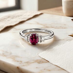 D'Joy AAA Radiant Ember Garnet and Moissanite 0.75 ctw Ring in Rhodium Over Sterling Silver (Size 10.0)