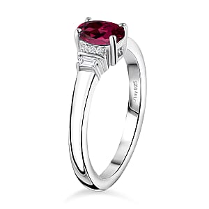 D'Joy AAA Radiant Ember Garnet and Moissanite 0.75 ctw Ring in Rhodium Over Sterling Silver (Size 6.5)