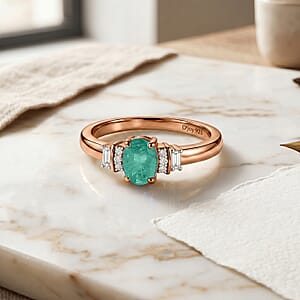 D'Joy Premium Kagem Zambian Emerald and Moissanite 0.65 ctw Ring in 18K Vermeil Rose Gold Over Sterling Silver (Size 4.5)