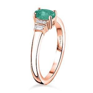 D'Joy Premium Kagem Zambian Emerald and Moissanite 0.65 ctw Ring in 18K Vermeil Rose Gold Over Sterling Silver (Size 7.0)