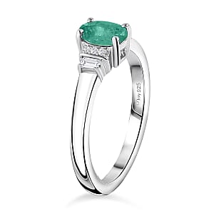 D'Joy Premium Kagem Zambian Emerald and Moissanite 0.65 ctw Ring in Rhodium Over Sterling Silver (Size 6.5)