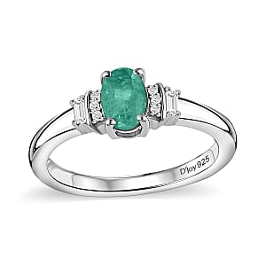 D'Joy Premium Kagem Zambian Emerald and Moissanite 0.65 ctw Ring in Rhodium Over Sterling Silver (Size 7.0)