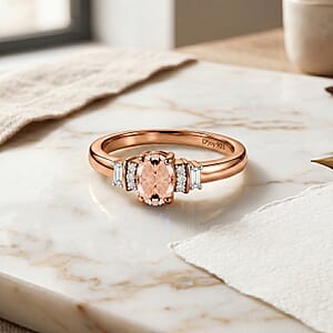 D'Joy Premium Pink Morganite and Moissanite 0.65 ctw Ring in 18K Vermeil Rose Gold Over Sterling Silver (Size 4.5)