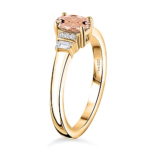D'Joy Premium Pink Morganite and Moissanite 0.65 ctw Ring in 18K Vermeil Yellow Gold Over Sterling Silver (Size 11.5)