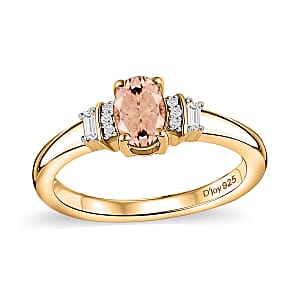 D'Joy Premium Pink Morganite and Moissanite 0.65 ctw Ring in 18K Vermeil Yellow Gold Over Sterling Silver (Size 12.0)
