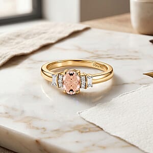 D'Joy Premium Pink Morganite and Moissanite 0.65 ctw Ring in 18K Vermeil Yellow Gold Over Sterling Silver (Size 6.0)