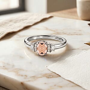 D'Joy Premium Pink Morganite and Moissanite 0.65 ctw Ring in Rhodium Over Sterling Silver (Size 5.5)