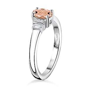 D'Joy Premium Pink Morganite and Moissanite 0.65 ctw Ring in Rhodium Over Sterling Silver (Size 7.0)