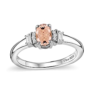 D'Joy Premium Pink Morganite and Moissanite 0.65 ctw Ring in Rhodium Over Sterling Silver (Size 8.0)