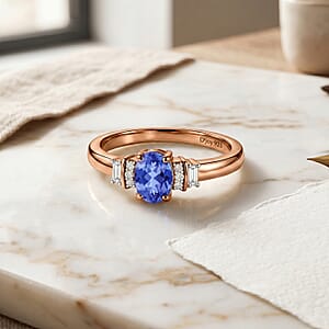 D'Joy Premium Tanzanite and Moissanite 0.60 ctw Ring in 18K Vermeil Rose Gold Over Sterling Silver (Size 11.5)