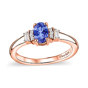 D'Joy Premium Tanzanite and Moissanite 0.60 ctw Ring in 18K Vermeil Rose Gold Over Sterling Silver (Size 7.0)