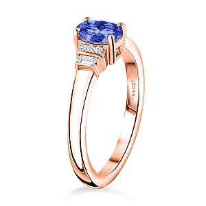 D'Joy Premium Tanzanite and Moissanite 0.60 ctw Ring in 18K Vermeil Rose Gold Over Sterling Silver (Size 7.0)