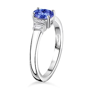 D'Joy Premium Tanzanite and Moissanite 0.60 ctw Ring in Rhodium Over Sterling Silver (Size 11.0)