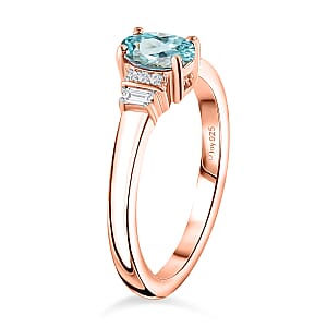 D'Joy Premium Cambodian Blue Zircon and Moissanite 0.85 ctw Ring in 18K Vermeil Rose Gold Over Sterling Silver (Size 10.0)