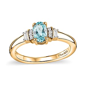 D'Joy Premium Cambodian Blue Zircon and Moissanite 0.85 ctw Ring in 18K Vermeil Yellow Gold Over Sterling Silver (Size 11.0)