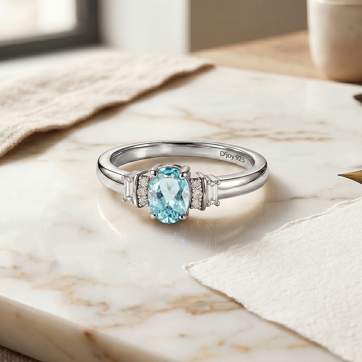 D'Joy Premium Cambodian Blue Zircon and Moissanite Ring in 18K Vermeil Rose Gold Over Sterling Silver (Size 10.0) 0.85 ctw image number 1