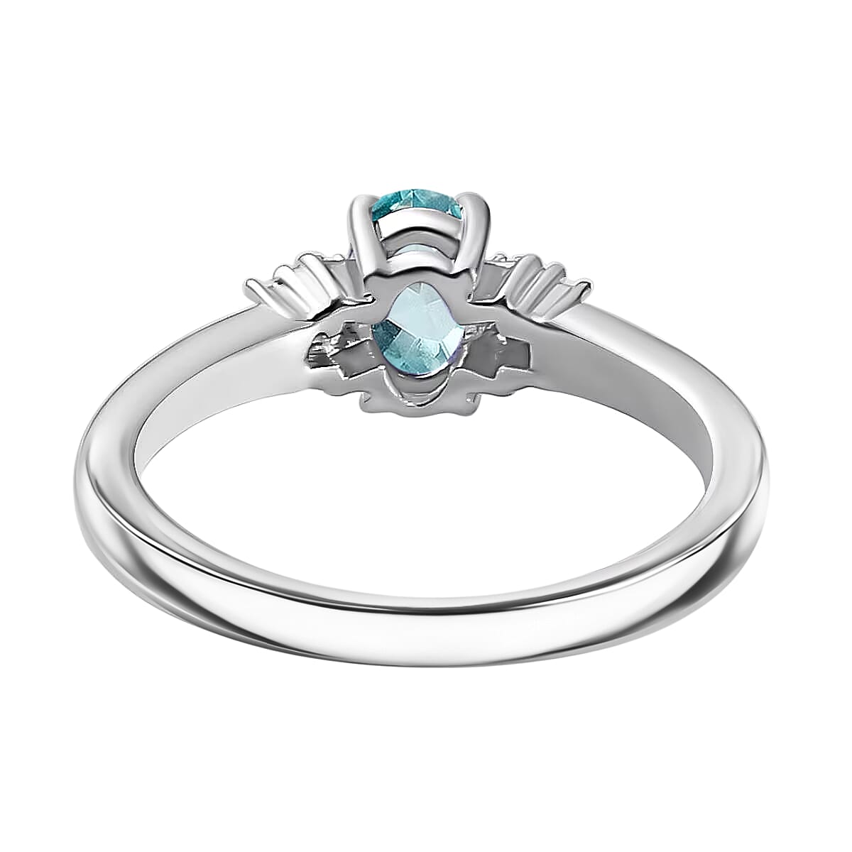 D'Joy Premium Cambodian Blue Zircon and Moissanite Ring in 18K Vermeil Rose Gold Over Sterling Silver (Size 10.0) 0.85 ctw image number 4