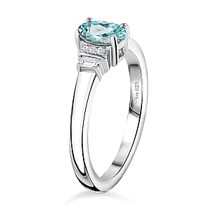 D'Joy Premium Cambodian Blue Zircon and Moissanite 0.85 ctw Ring in Rhodium Over Sterling Silver (Size 5.5)