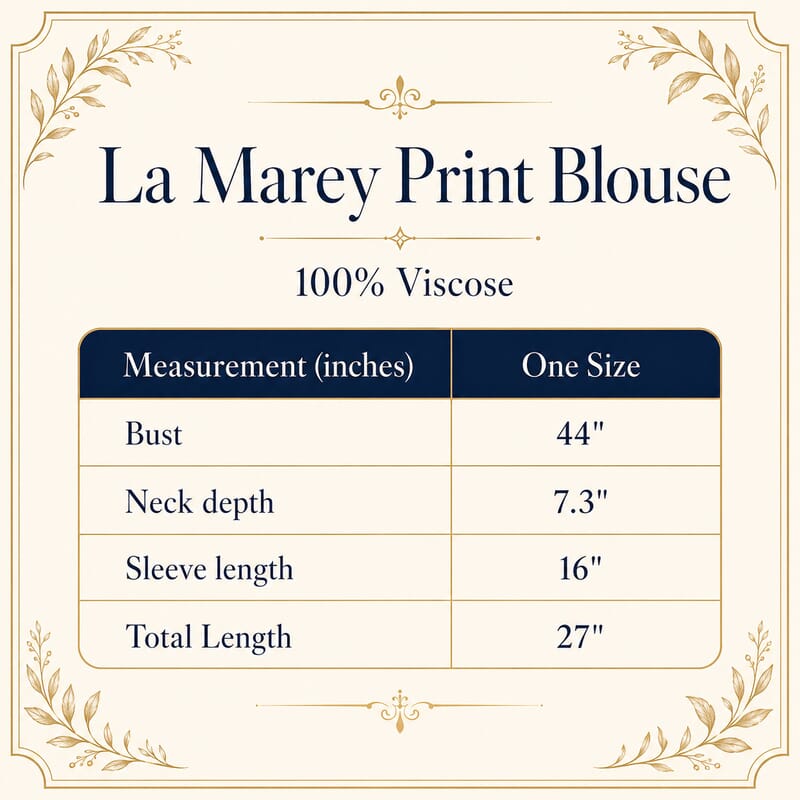 La Marey Blue Round Neck Printed Blouse-One Size Fits Most
