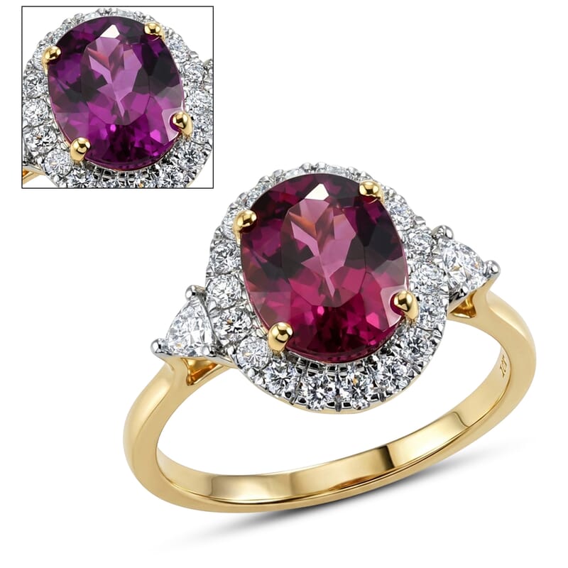 Certified & Appraised AAA Usambara Color Change Garnet and Luxuriant Lab Grown Diamond G-H SI 4.00 ctw Ring in 10K Yellow Gold (Size 10.0)