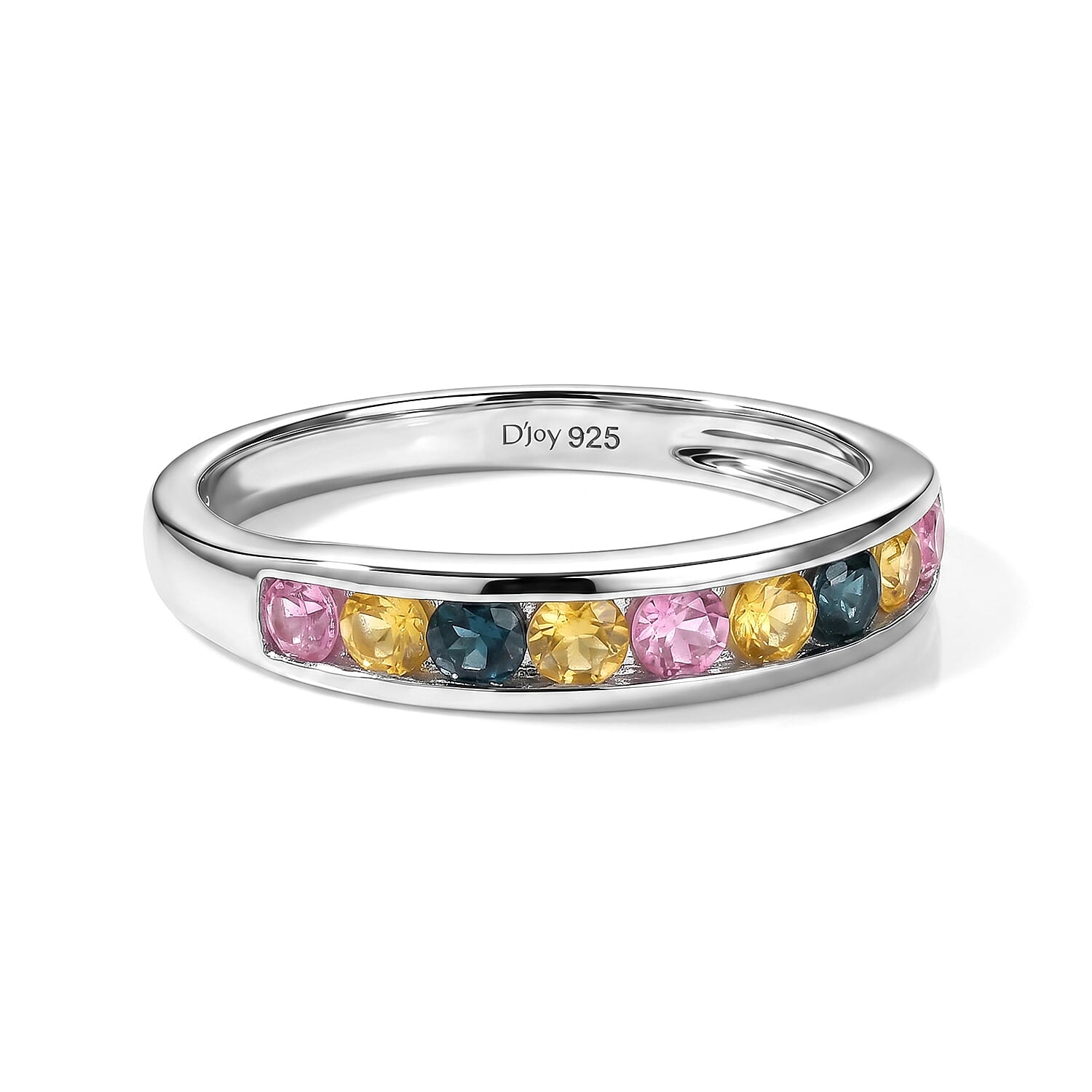 D''Joy Multi Sapphire Ring in Rhodium Over Sterling Silver (Size 6.0) 0.75 ctw