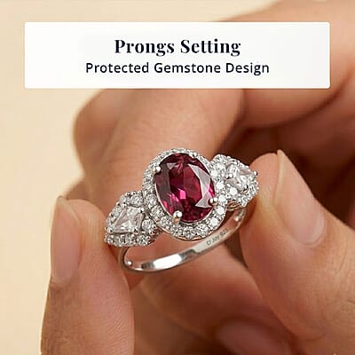 D'Joy Premium Usambara Color Change Garnet and Moissanite 2.27 ctw Ring in Rhodium Over Sterling Silver (Size 6.0)