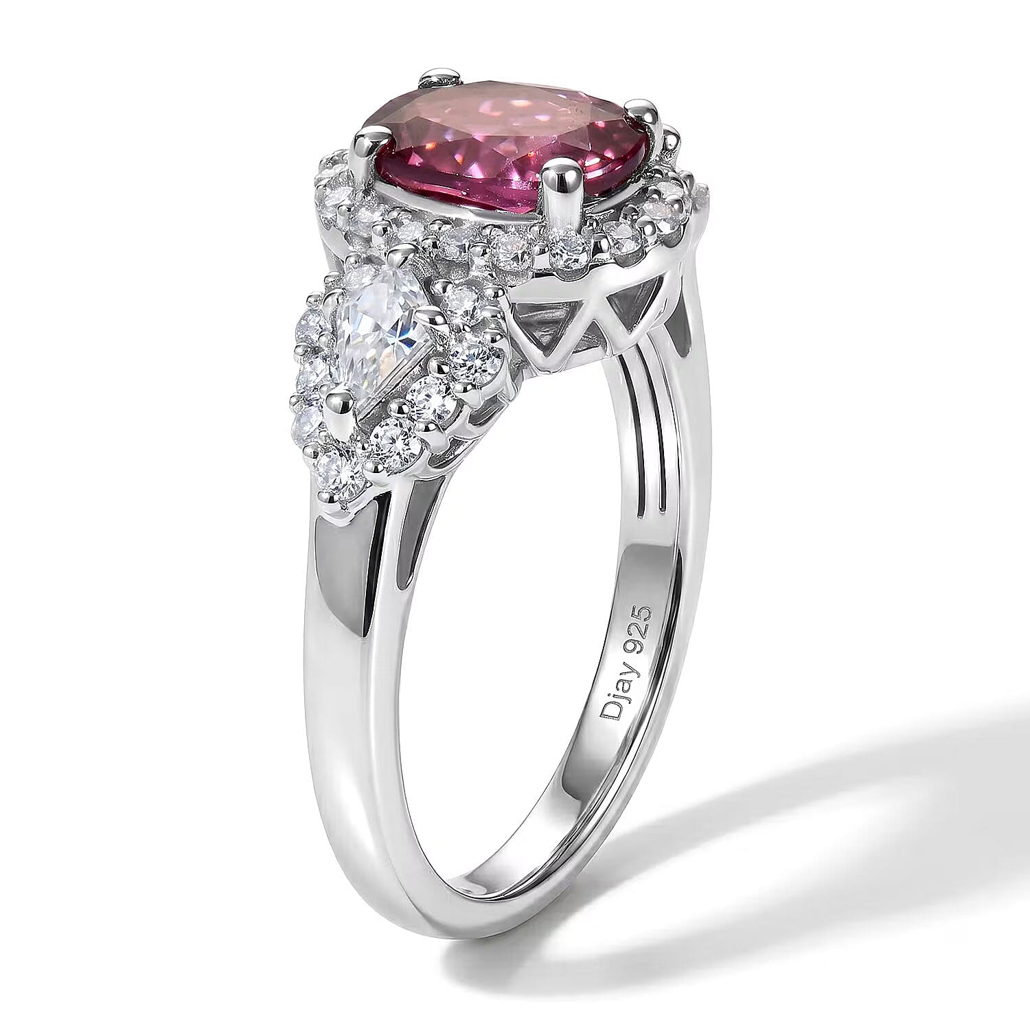 D'Joy Premium Usambara Color Change Garnet and Moissanite 2.27 ctw Ring in Rhodium Over Sterling Silver (Size 6.0)