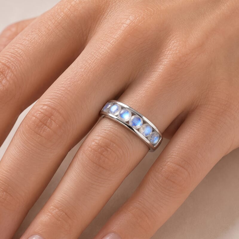 D'Joy Rainbow Moonstone 1.70 ctw Ring in Rhodium Over Sterling Silver (Size 9.0)