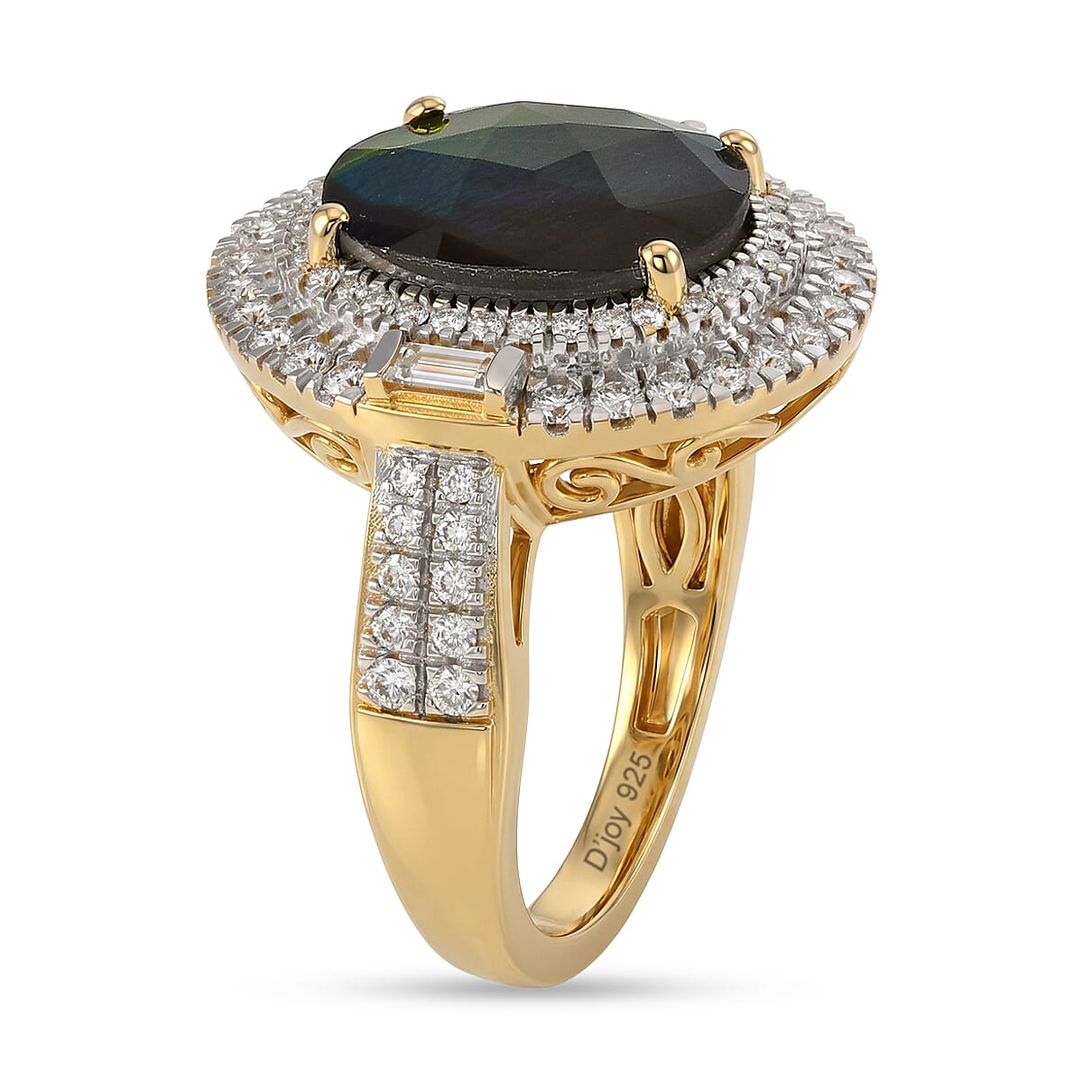 D'Joy AAA Canadian Ammolite and Moissanite 4.65 ctw Rainbow Flame Ring in 18K Vermeil Yellow Gold Over Sterling Silver (Size 6.0)