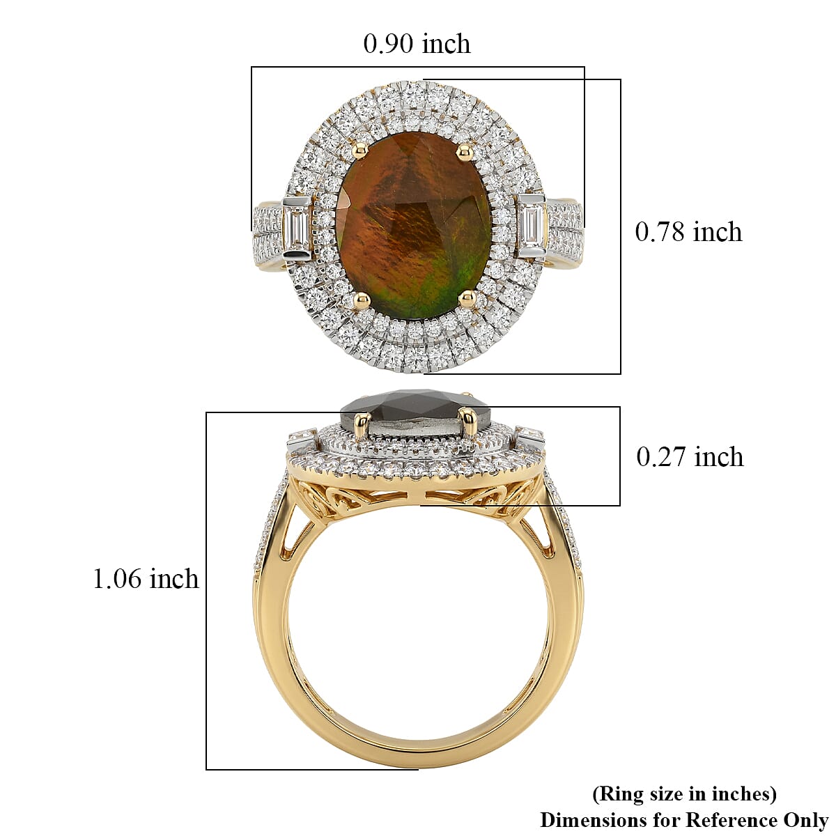 D'Joy AAA Canadian Ammolite and Moissanite 4.65 ctw Rainbow Flame Ring in 18K Vermeil Yellow Gold Over Sterling Silver (Size 6.0)