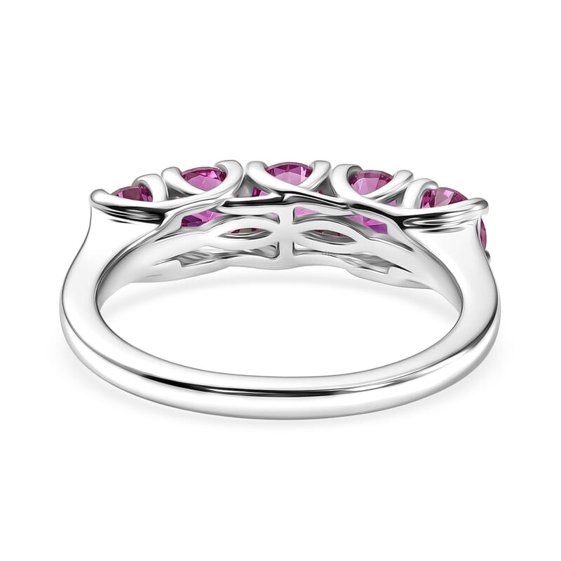 D'Joy Lab Created Pink Sapphire 1.75 ctw 5 Stone Ring in Platinum Over Sterling Silver (Size 10.0)