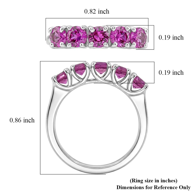 D'Joy Lab Created Pink Sapphire 1.75 ctw 5 Stone Ring in Platinum Over Sterling Silver (Size 10.0)