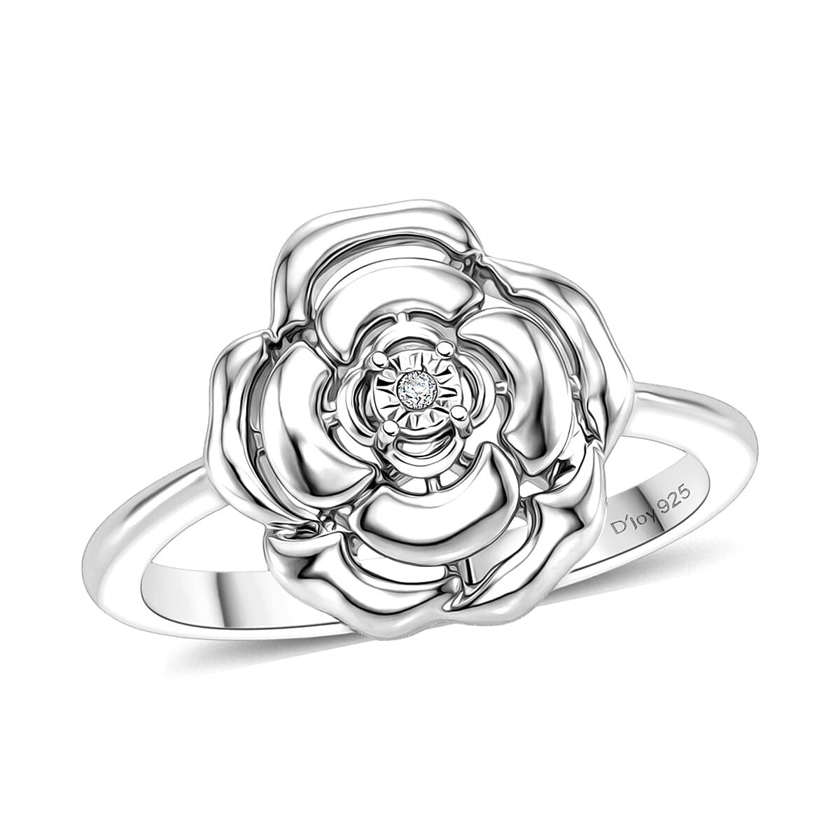 D'Joy Diamond Accent Floral Ring in Rhodium Over Sterling Silver (Size 9.0)