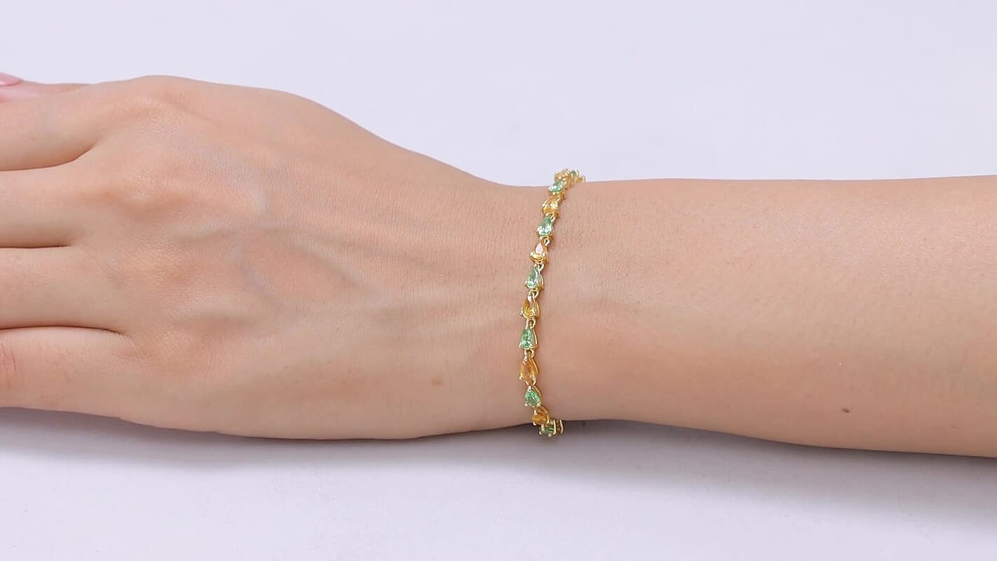 D'Joy Premium Tsavorite Garnet, Yellow Sapphire Bracelet in 18K Vermeil YG Over Sterling Silver (7.25 In) 7.10 ctw